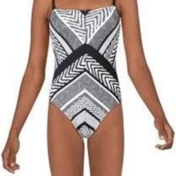 Kenneth Cole One Piece Geometric Swimsuit Size L - Picture 2 of 8